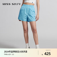 MISS SIXTY2024夏季短裤女松紧腰百搭休闲运动风纯色简约直筒 蓝色 S