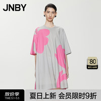 江南布衣24春夏连衣裙新中式印花宽松圆领A型5O4G15480 906/杂灰粉 M