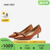NINE WEST 玖熙 尖头名媛高跟鞋温柔气质蝴蝶结单鞋 NH353051CK 棕红36