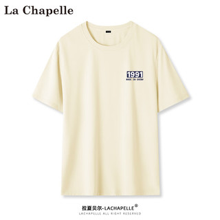 La Chapelle t恤男夏季圆领时尚印花字母男士t恤纯棉短袖打底衫 1991#杏色 6XL