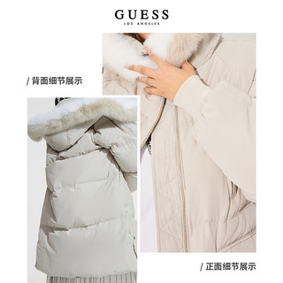 GUESS女士纯色无衔缝极简连帽中长羽绒服-W9FL10R55R1 LG01-白色 M