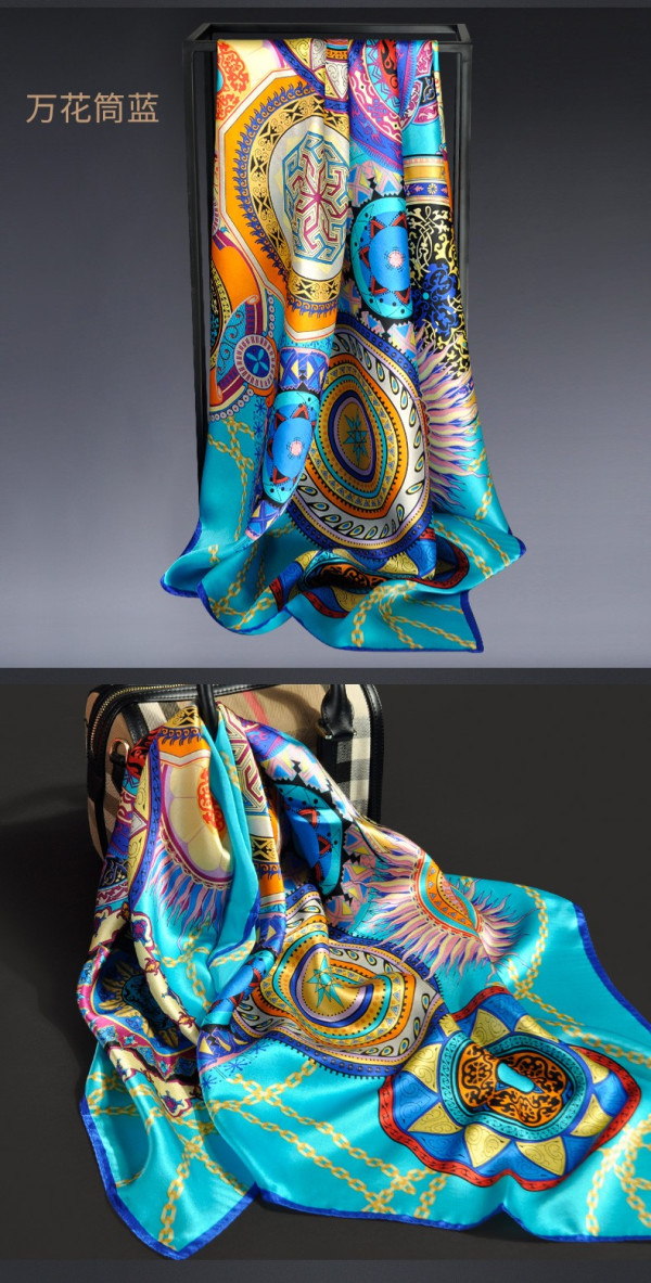 上海故事100%真丝丝巾女母亲节桑蚕丝围巾 皮扣花桔