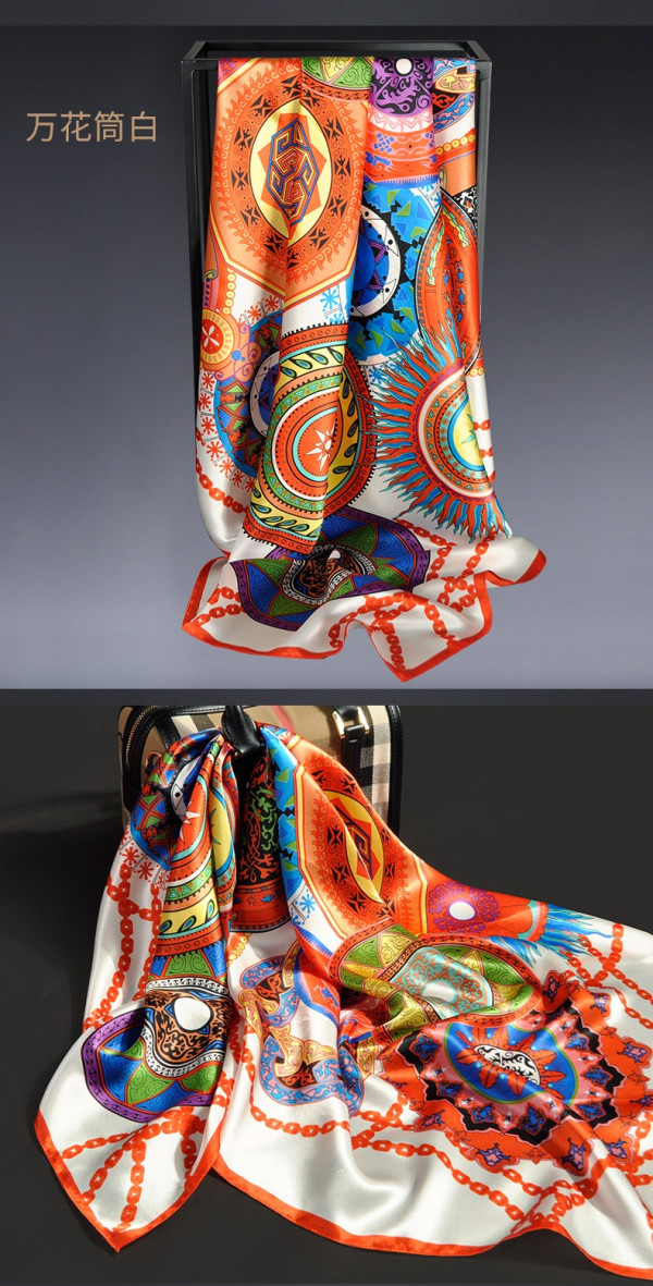 上海故事100%真丝丝巾女母亲节桑蚕丝围巾 皮扣花桔