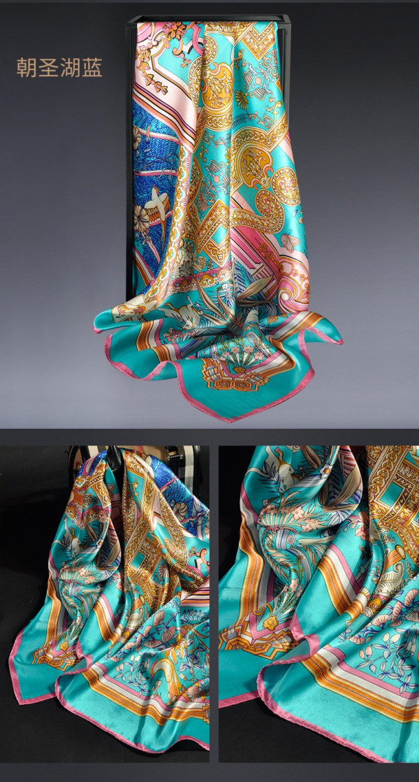 上海故事100%真丝丝巾女母亲节桑蚕丝围巾 皮扣花桔