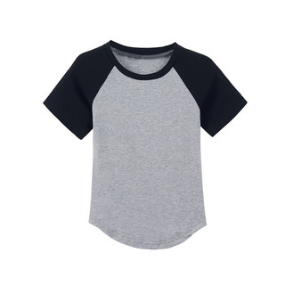 H 不规则插肩袖T恤女2024夏季新款短款修身显瘦短袖设计感学生上衣 灰色 XXL