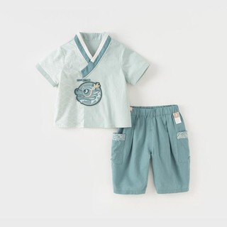戴维贝拉 商场同款男童国风汉服套装2024夏装儿童七分裤两件套宝宝童装