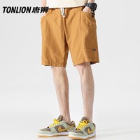 百亿补贴：TONLION 唐狮 夏季男士美式五分裤子纯色高街休闲运动裤直筒宽松潮流短裤子