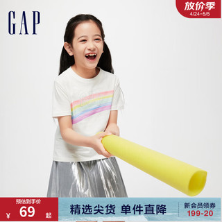 Gap 盖璞 女童春季2024LOGO卡通印花圆领纯棉T恤儿童装430239短袖 白色 150cm(L)亚洲尺码