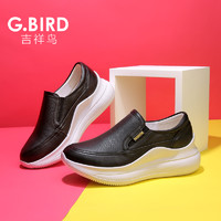 G·Bird 吉祥鸟 女鞋2024春季真皮休闲百搭松糕厚底一脚蹬摇摇女单鞋5707