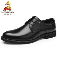Mexican 稻草人 牛皮鞋男士商务休闲鞋男正装鞋德比鞋 D688811B 黑色 44