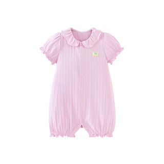 迷你巴拉【植物芯】夏季婴儿荷叶边爬服宝宝亲肤连体衣 粉红60081 80cm