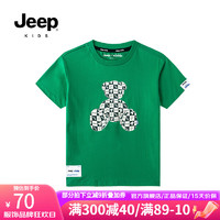 Jeep男童短袖T恤2024夏装纯棉抗菌打底衫童装儿童上衣透气宽松女 原野绿 140cm