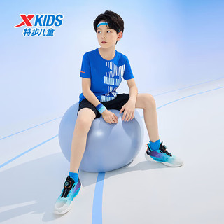 特步（XTEP）儿童童装夏季套装男童清爽舒适两件套 皇家蓝 120cm