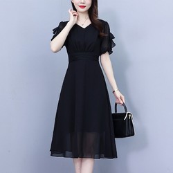 尤里卡 2024夏季新款黑色大码显瘦裙子短袖时尚洋气显瘦气质女装连衣裙女