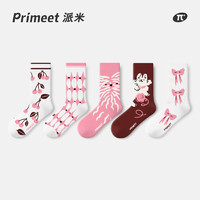 PRIMEET 派米原创卡通袜子女可爱日系中筒袜秋季外穿粉色插画长袜