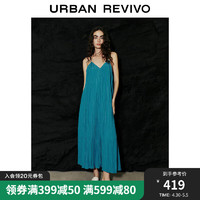URBAN REVIVO 女士慵懒度假风压褶显白吊带连衣裙 UWH740028 蓝色 XS