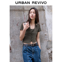 URBAN REVIVO 女士潮流设计假两件挂脖修身短袖T恤 UWV440122 熟褐色 S