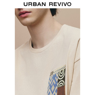 URBAN REVIVO 男士休闲撞色纹理图案短袖T恤 UML440092 卡其 M