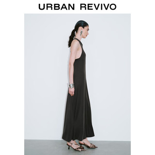 URBAN REVIVO 女士时髦气质小众交叉长款无袖连衣裙 UWG740070 深咖棕 S