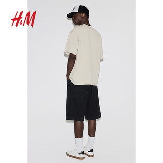 H&M男装短袖2024夏季简约时尚潮流宽松版型水洗T恤1236475 浅蓝色 175/100 M