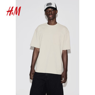 H&M男装短袖2024夏季简约时尚潮流宽松版型水洗T恤1236475 浅蓝色 175/100 M