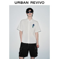 URBAN REVIVO 男士环球-魔发精灵 印花开襟衬衫 UMV240037 本白 XL