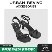 URBAN REVIVO2024夏季女士一字条带小猫跟凉鞋UAWS40108 黑色 39