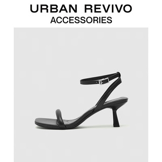 URBAN REVIVO2024夏季女士一字条带小猫跟凉鞋UAWS40108 黑色 39