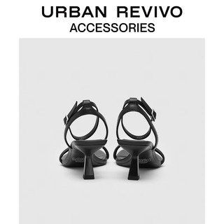 URBAN REVIVO2024夏季女士一字条带小猫跟凉鞋UAWS40108 黑色 39