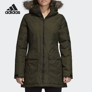 adidas 阿迪达斯 官方正品女子中长款户外运动连帽保暖棉服 CY8600