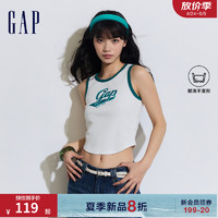 Gap女装2024夏季撞色logo罗纹弹力轻薄短袖针织背心873961 白色 170/88A(L) 亚洲尺码