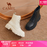 CAMEL 骆驼 女鞋2022春季新款柔软舒适真皮复古英伦风靴子女士厚底马丁靴