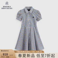 布克兄弟（BrooksBrothers）女童24春夏翻领条纹小花A字连衣裙 9003-藏青色 4