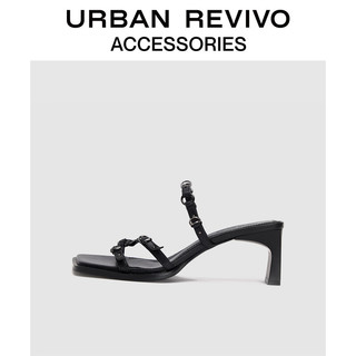 URBAN REVIVO2024夏季女士潮流铆钉中跟拖鞋UAWS40089 黑色 35