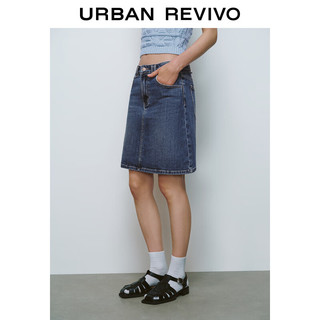 URBAN REVIVO 女士复古洗水显瘦短款牛仔半裙 UWU840049 蓝色 XXS