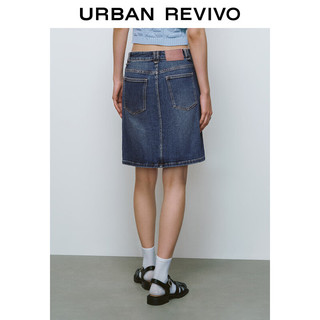 URBAN REVIVO 女士复古洗水显瘦短款牛仔半裙 UWU840049 蓝色 XXS