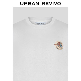 URBAN REVIVO 男士趣味休闲萌宠刺绣棉质短袖T恤 UMV440073 本白 XS