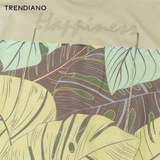 TRENDIANO拼接花卉图案圆领T恤2024年夏季刺绣棉质T恤上衣男 豆绿 S