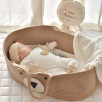 TLXTins北欧风婴儿手提篮 便携式纯棉编织婴儿睡篮 外出手提婴儿床TLX 卡其熊