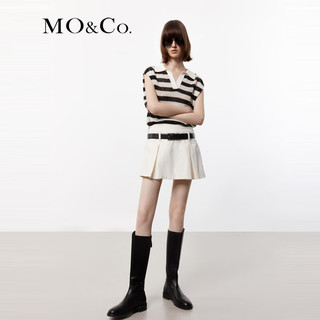MO&Co.2024夏POLO领镂空挑孔轻薄宽松条纹针织衫MBD2SWT005 白黑条色 XS/155