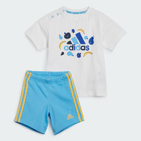 adidas 阿迪达斯 童装24夏季男童宝宝棉质休闲运动T恤短袖套装IS2682蓝 98cm