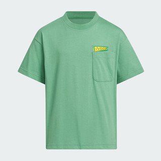 adidas 阿迪达斯 童装24夏季儿童短袖T恤缀趣味印花男中大童棉质运动上衣JF3860绿