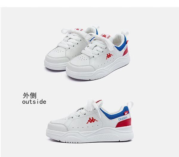 kappa kids卡帕童鞋儿童板鞋春季中大童小白鞋轻便男女童运动鞋 白/蓝