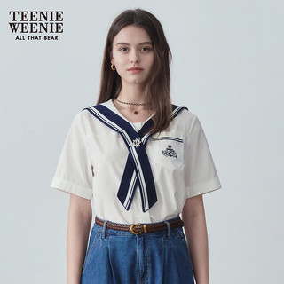 Teenie Weenie小熊2024年夏季海军领短袖衬衫宽松韩版白色衬衣 白色 160/S