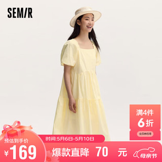 Semir 森马 连衣裙女温柔系木耳边方领2024夏季泡泡袖娃娃裙甜美107424114030