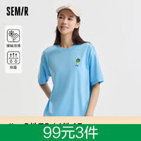 森马（Semir）【多彩T恤合辑】短袖T恤女宽松简约短款字母印花内搭外穿上衣集合 C款蔬果乐园-天空蓝81114 160/84A/M