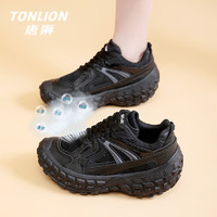 唐狮（TonLion）鞋子女鞋春夏季厚底老爹鞋女款透气网面鞋女士运动小白鞋 黑色 38 38码