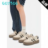 百亿补贴：QOY&3OQ 复古德训鞋女2024春季新款百搭厚底舒适休闲系带板鞋女鞋