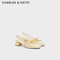 CHARLES&KEITH24夏法式蝴蝶结粗跟包头低跟凉鞋CK1-61720194 Butter黄油色 34