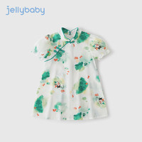 JELLYBABY 女童唐装夏季儿童旗袍裙中国风宝宝裙子短袖新款 米白 100cm